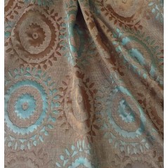 Material draperie cu model geometric gri cu bleu turcoaz