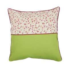 Perna decorativa patrata bumbac design mixt verde uni si floricele rosii