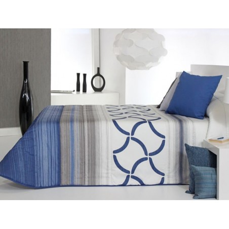 Cuvertura de pat matlasata Twist 2A albastru cu gri si alb