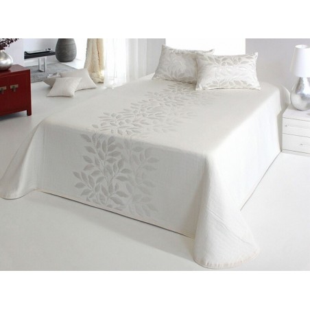 Cuvertura de pat matlasata Perline alb cu model ivoire