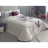 Cuvertura de pat eleganta cu design floral grej si mov