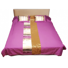 Set cuvertura de pat matlasata crem cu maro si 2 perne decorative + 1 cuvertura de pat matlasata mov CADOU!