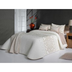 Cuvertura de pat cu design clasic elegant ivoire cu roz prafuit
