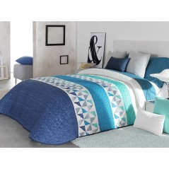 Cuvertura de pat Wang 2P albastru cu alb si bleu cu model geometric