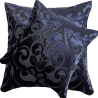 Perna decorativa patrata din catifea indigo cu imprimeu clasic deosebit negru