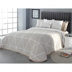 Cuvertura de pat reversibila cu design geometric bej cu ivoire