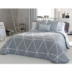 Cuvertura de pat reversibila cu design geometric in tonuri de gri inchis