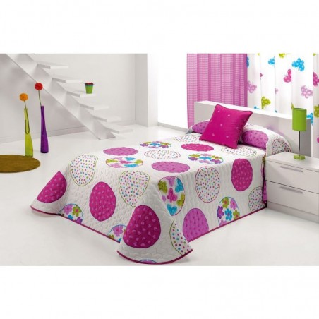 Cuvertura de pat pentru fete cu cercuri colorate Candycor 2P roz cu alb