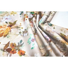 Material draperie bumbac design floral elegant in tonuri aramii cu aspect mat