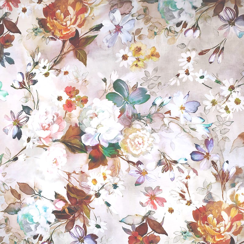 Material draperie bumbac design floral elegant in tonuri aramii cu aspect mat
