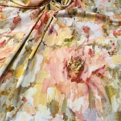 Material draperie bumbac model cu flori acuarela