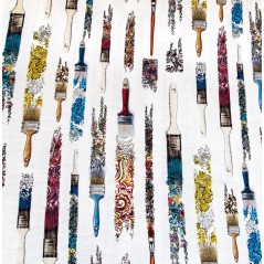 Material draperie bumbac design cu pensule multicolore