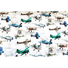 Material draperie baieti bumbac design cu avioane multicolore