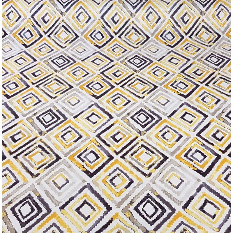 Material draperie dim-out cu design geometric galben cu gri