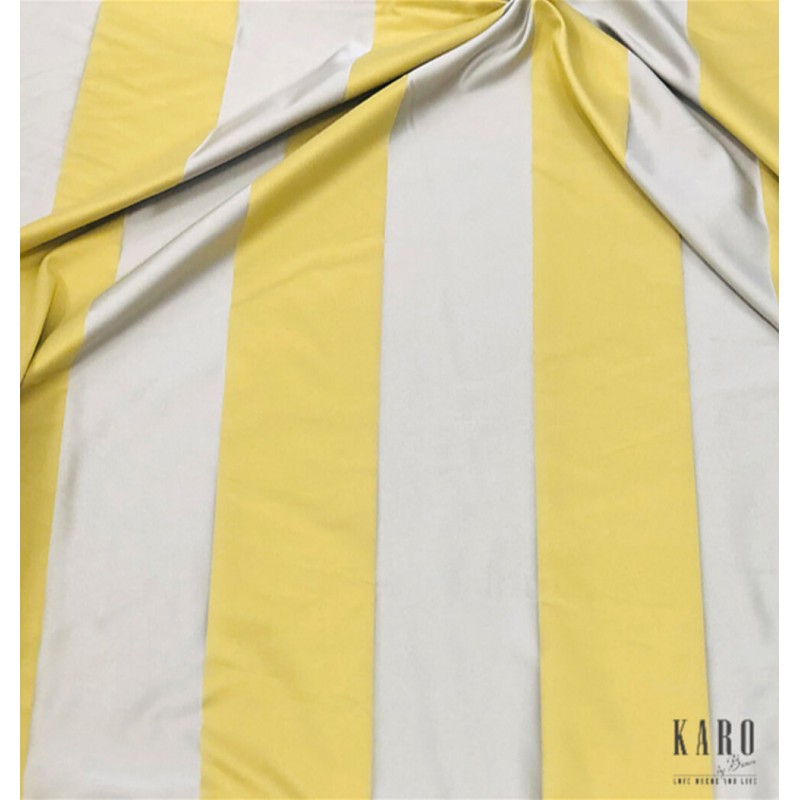 Material draperie design geometric cu dungi crem si galbene