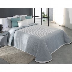 Cuvertura de pat reversibila design abstract modern gri albastrui cu alb
