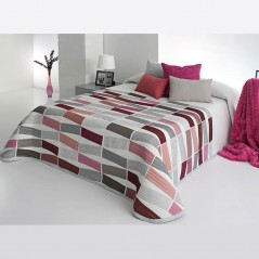 Cuvertura de pat moderna cu dungi grena, roz si gri