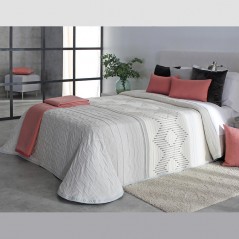 Cuvertura de pat moderna cu model geometric pe gri deschis si ivoire