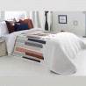 Cuvertura de pat moderna model cu dungi caramizii, albastre si grej