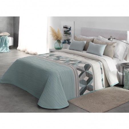 Cuvertura de pat moderna cu model geometric pe turcoaz cu ivore