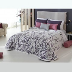 Cuvertura de pat moderna cu model floral mov inchis cu ivore