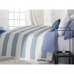 Cuvertura de pat cu design geometric reliefat albastru cu alb
