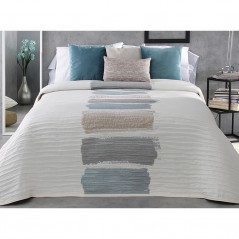 cuvertura de pat moderna cu design abstract gri cu albastru