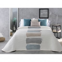 cuvertura de pat moderna cu design abstract gri cu albastru