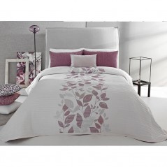 Cuvertura de pat moderna cu design floral bordo prafuit cu ivoire