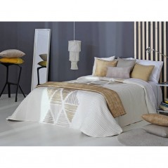 Cuvertura de pat reversibila cu design geometric bej si ivoire