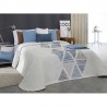 Cuvertura de pat reversibila cu design geometric gri albastrui si ivoire