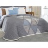 Cuvertura de pat reversibila cu design geometric gri albastrui si ivoire