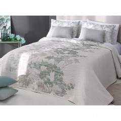 Cuvertura de pat moderna cu design floral ivoire cu verde