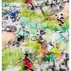 Metraj draperie copii bumbac cu imprimeu cu activitati sportive